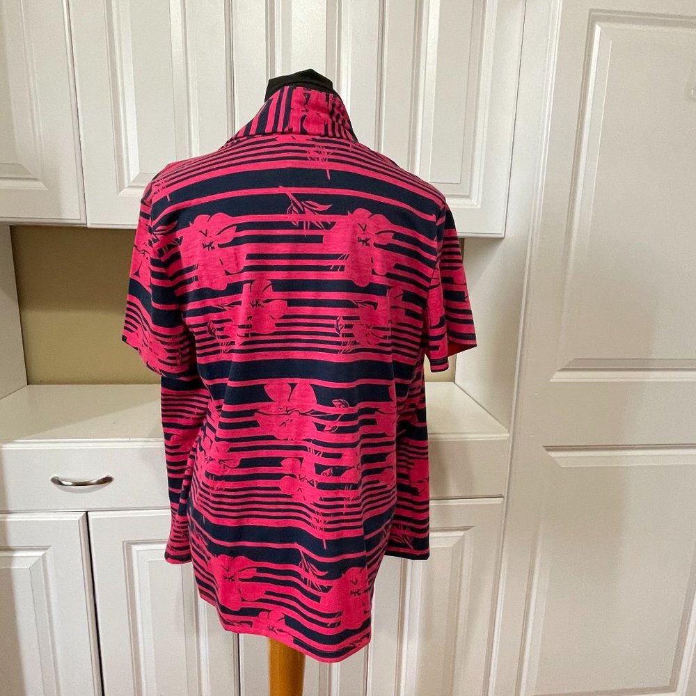 Carolyn Taylor Printed Short Sleeve W/ 2 Fer Solid Insert Top & Necklace… - Picture 4 of 14